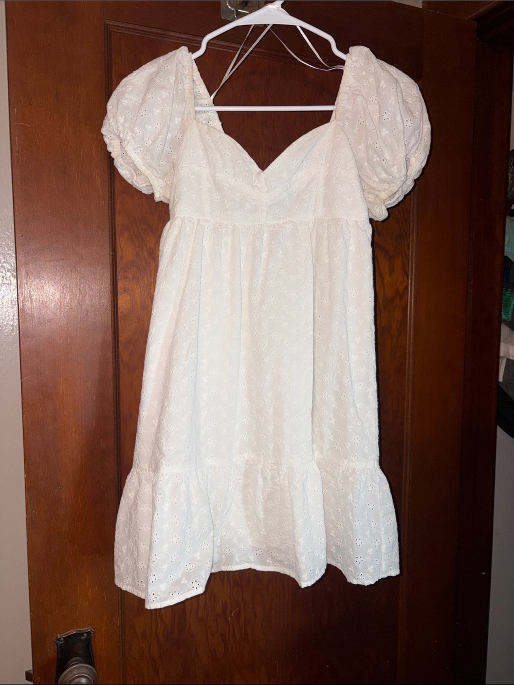 H&M White Eyelet Puff-Sleeve Mini Dress